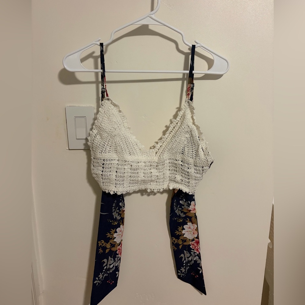 Floral White and Blue Women's Top